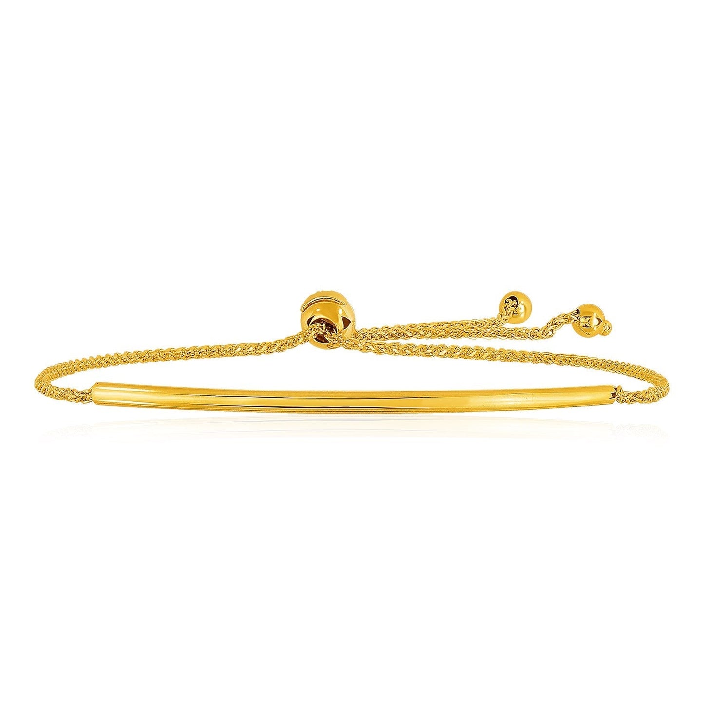14k Yellow Gold Smooth Curved Bar Lariat Design Bracelet Bids.com
