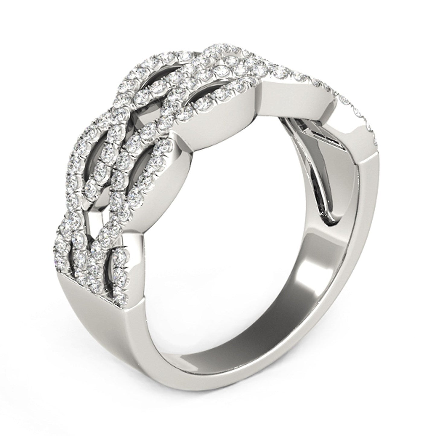 Diamond Studded Double Interlocking Waves Ring in 14k White Gold (5/8 cttw) Bids.com