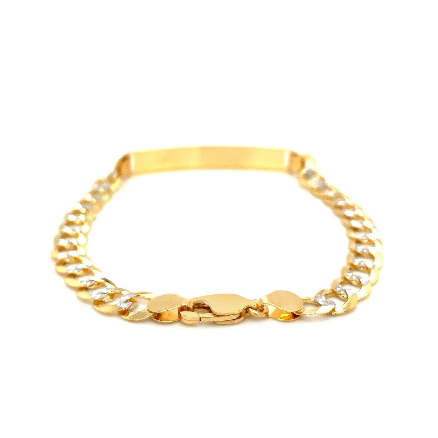 14k Two Tone Gold 8 1/2 inch Mens Narrow Curb Chain ID Bracelet with White Pave Bids.com