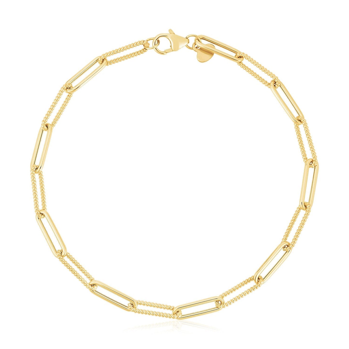 14k Yellow Gold High Polish Alternating Bead Paperclip Bracelet (3.5mm) Bids.com
