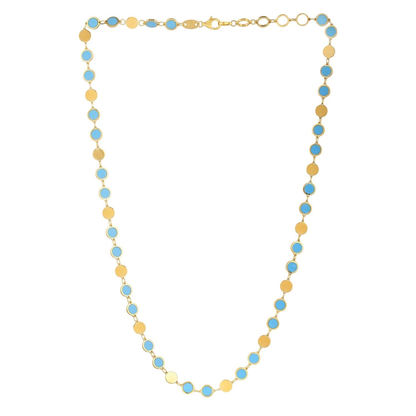 14k Yellow Gold Turquoise Geometric Mirror Gem Chain Necklace (5.00 mm) Bids.com