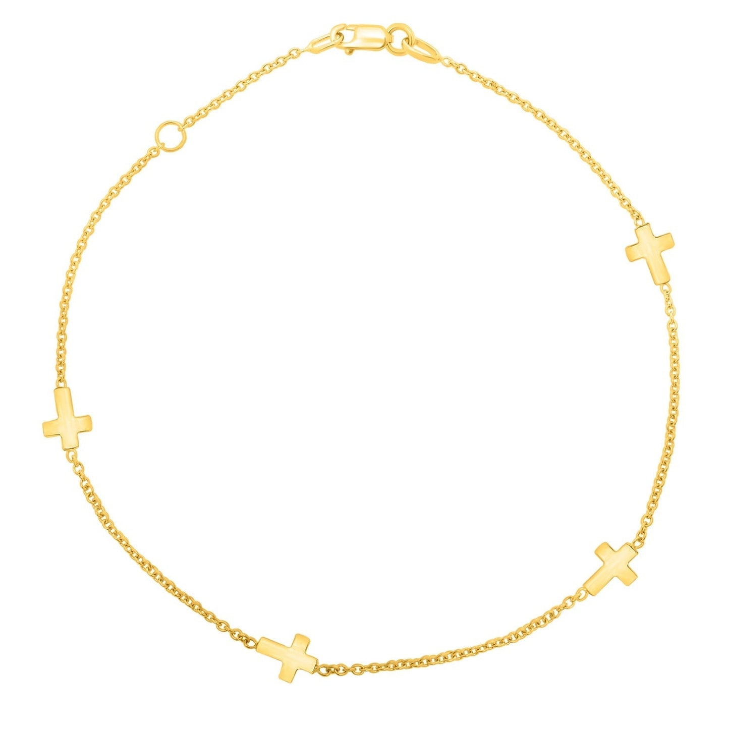 14k Yellow Gold Polished Station Cross Anklet (1.00 mm) Bids.com