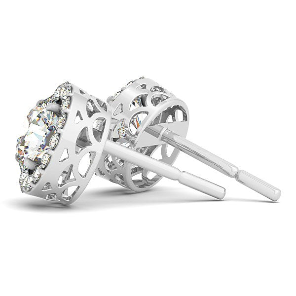 14k White Gold Four Prong Round Halo Diamond Earrings (1 1/6 cttw) Bids.com