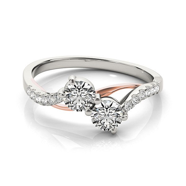 Two Stone Diamond Ring with Curved Band in 14k White And Rose Gold (5/8 cttw) Bids.com
