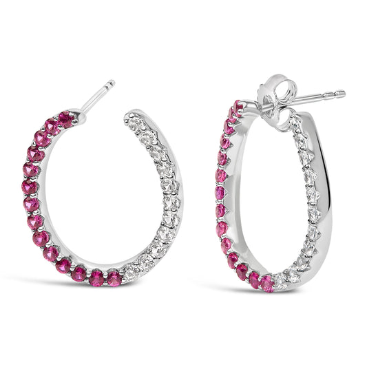 Sterling Silver Lab Created Ruby and White Sapphire Hoop Earrings Bids.com