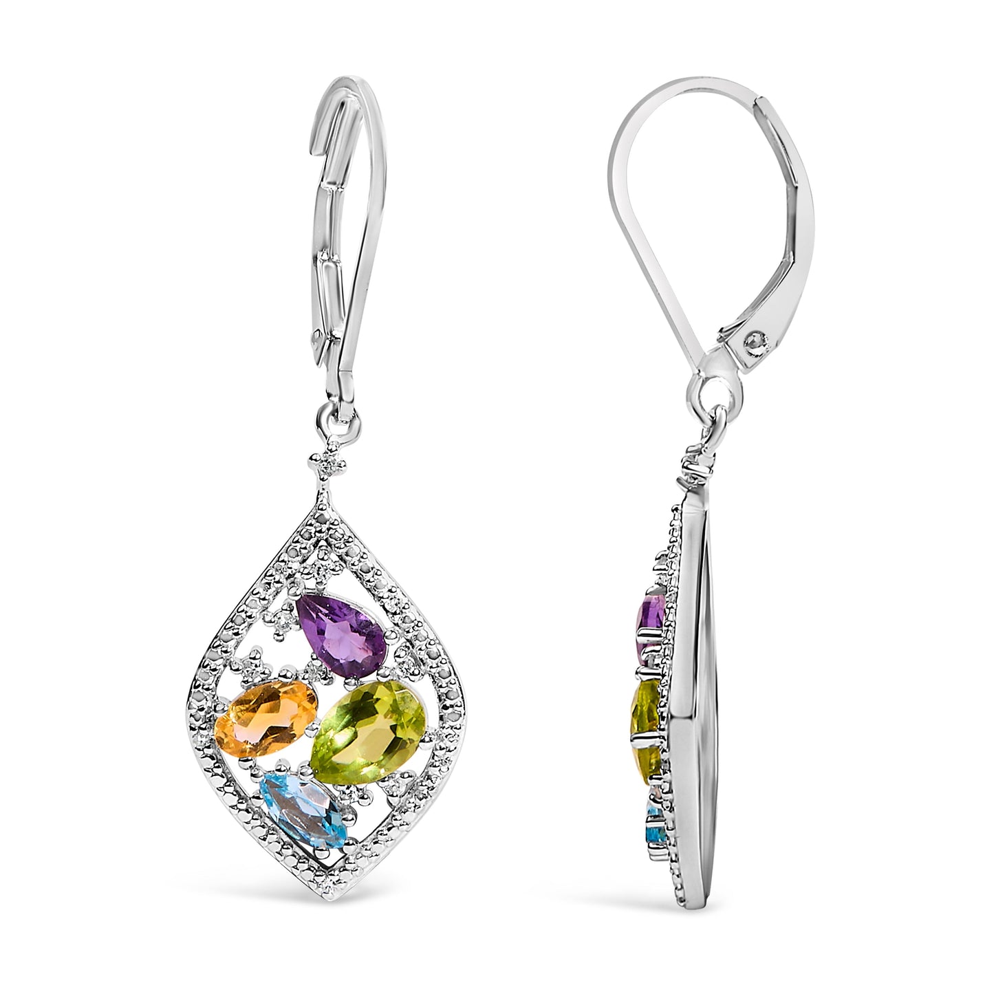 Sterling Silver Diamond Accent Multi Stone Rhombus Drop Earrings Bids.com