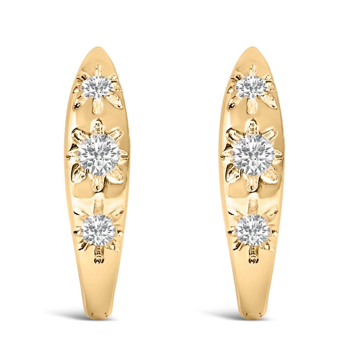 10K White Gold 1/5 Cttw Lab Grown Diamond Three Stone Huggie Hoop Earrings Bids.com