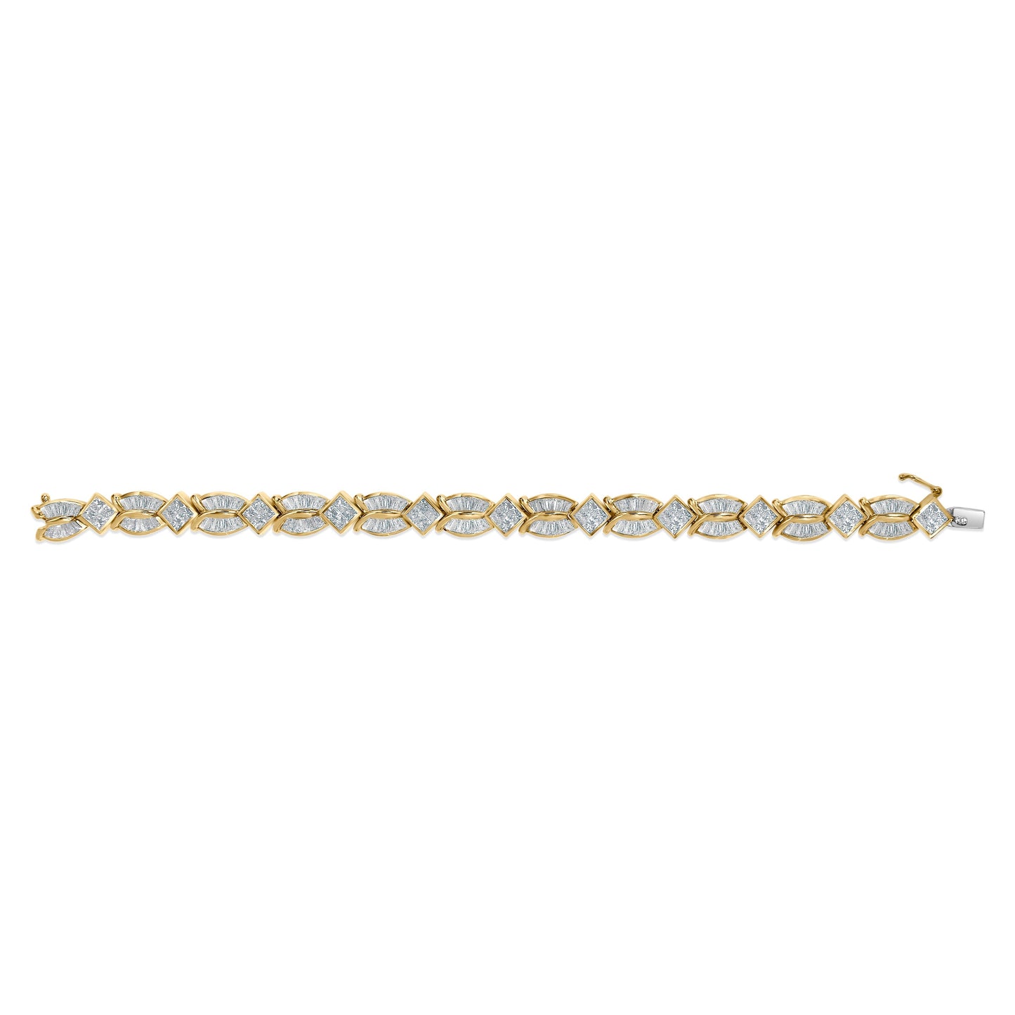 14K Yellow Gold 8 1/5 Cttw Baguette and Princess-Cut Diamond Geometric Twist Link Bracelet (G-H Color, VS1-VS2 Clarity) - Size 7" Bids.com