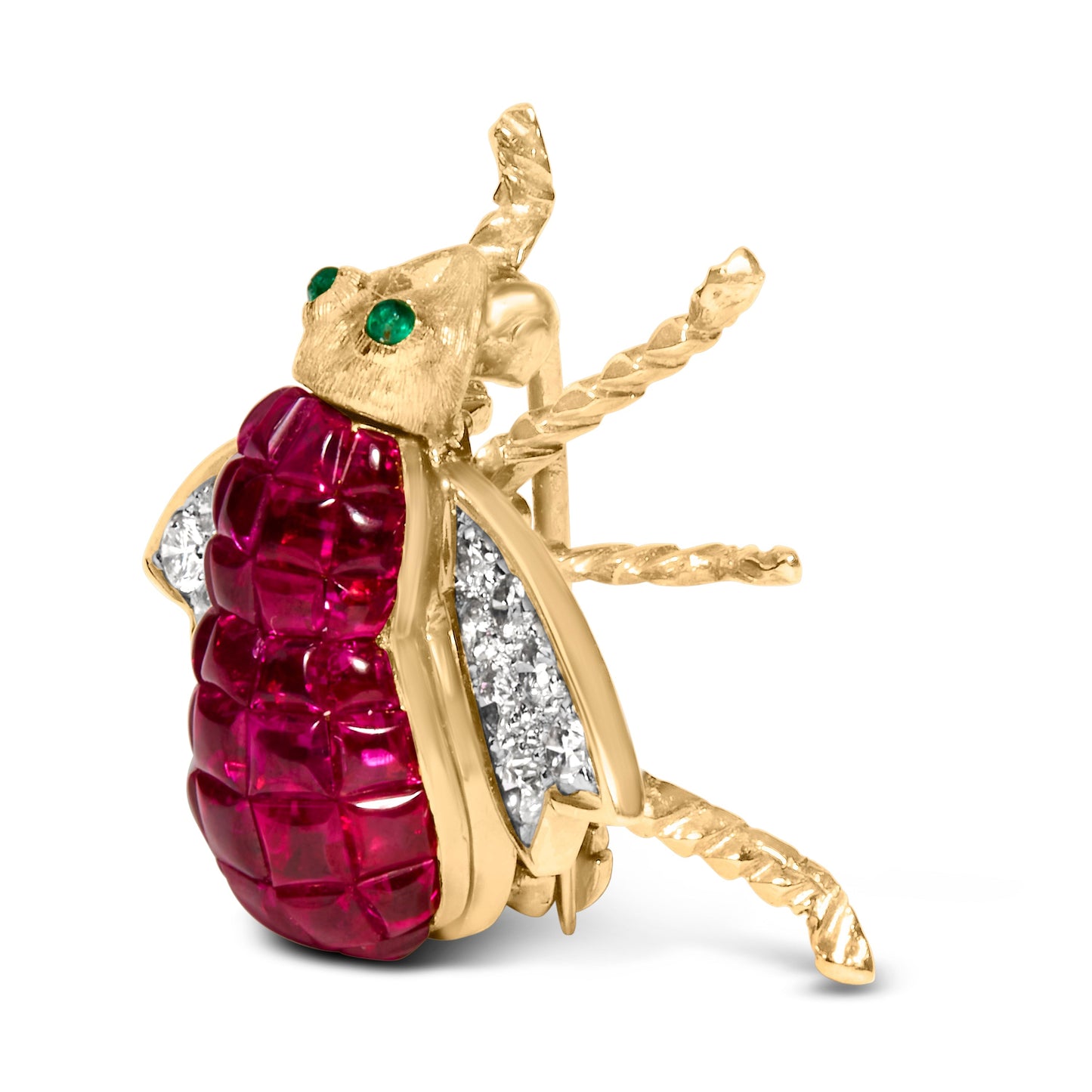 18K Yellow Gold 3/8 Cttw Diamond and 6 3/4 Cttw Red Ruby Bumblebee Brooch Pin (F-G Color, VS2-SI1 Clarity) Bids.com