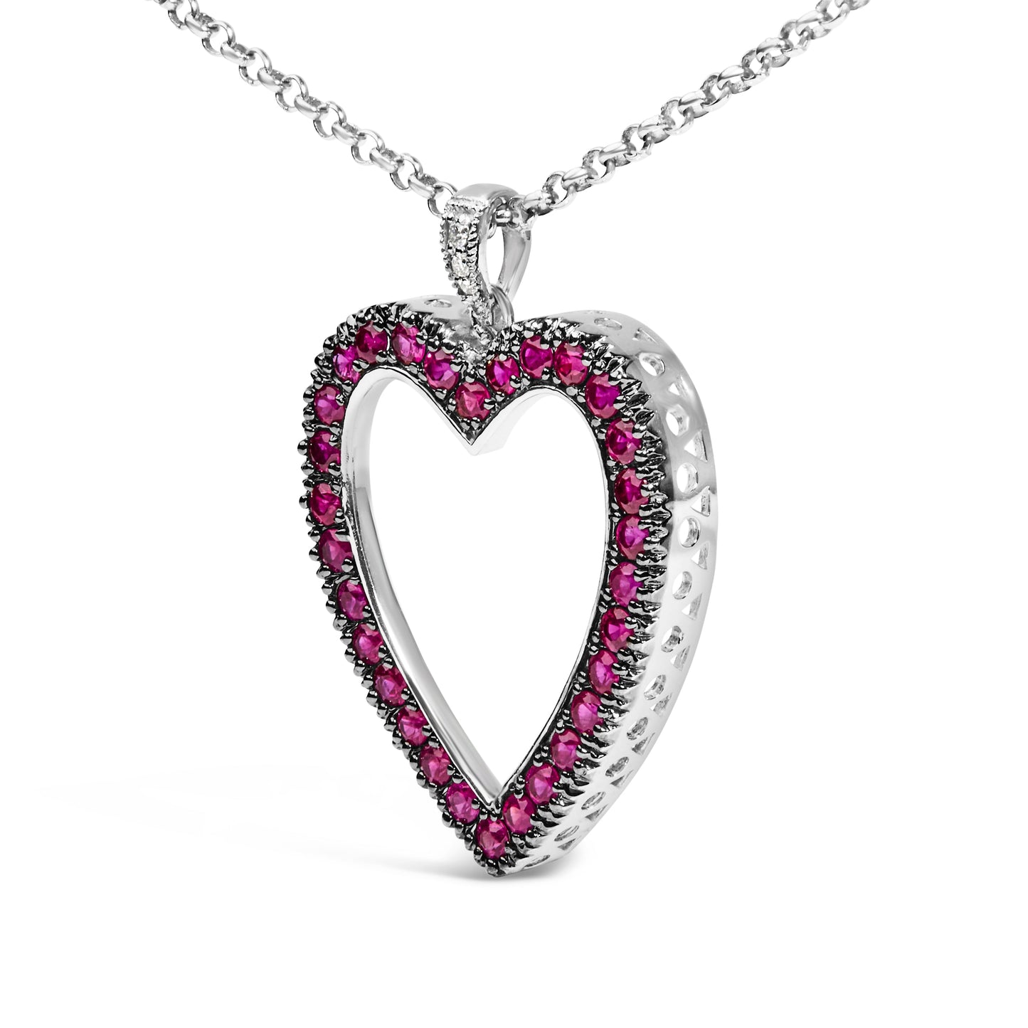 18K 1/3 Cttw Diamond and Red Ruby Open Heart with Black Rhodium 18" Pendant Necklace (G-H Color, VS2-SI1 Clarity) Bids.com