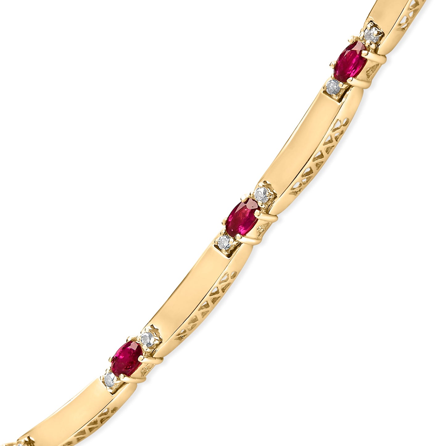 14K Yellow Gold Red Ruby and 3/8 Cttw Diamond Alternating Link Necklace Bids.com