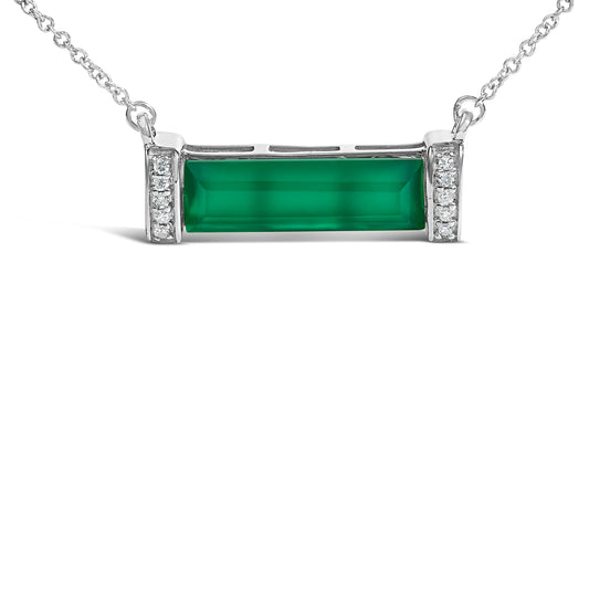 Sterling Silver Diamond Accent and Green Agate Bar Pendant Necklace Bids.com