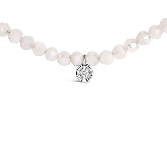 Sterling Silver Moonstone Bead Station Necklace with Diamond Accent Bids.com