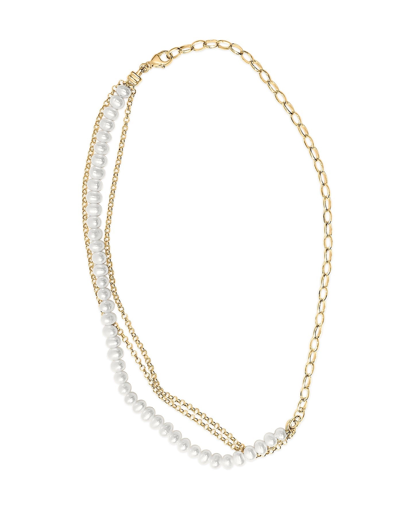 18K Yellow Gold Vermeil Cultured Pearl Strand Necklace with Rolo and Paperclip Chain Bids.com