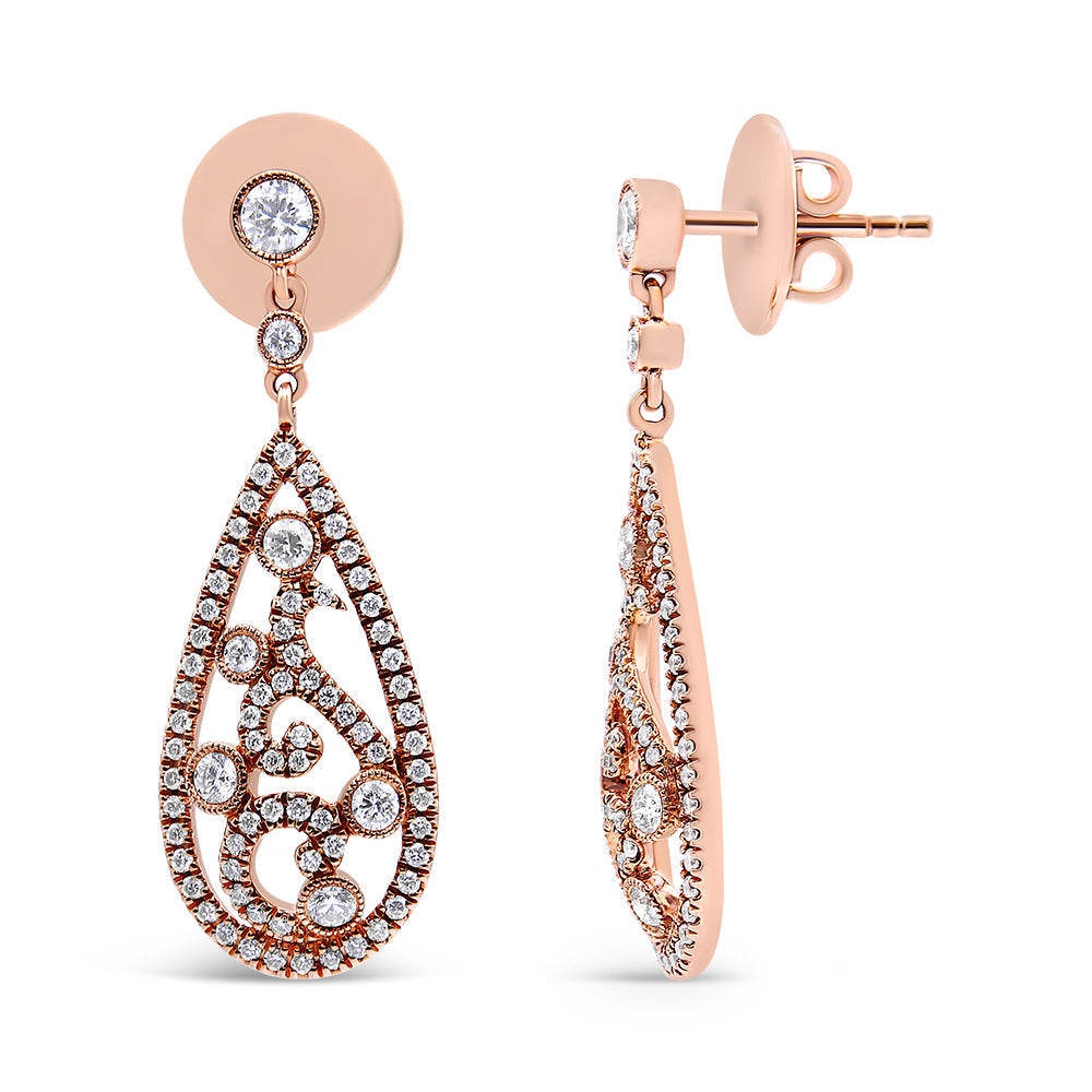 18K Rose Gold 1 1/4 Cttw Diamond Teardrop Shaped Drop and Dangle Screw Back Stud Earring (F-G Color, VS1-VS2 Clarity) Bids.com