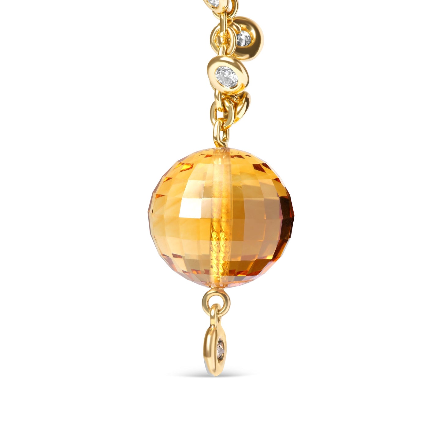 18K Yellow Gold 2/3 Cttw Round Bezel Diamond and 25mm Ball Shaped Yellow Citrine Gemstone Dangle Stud Earring (Brown and G-H Color, SI1-SI2 Clarity) Bids.com