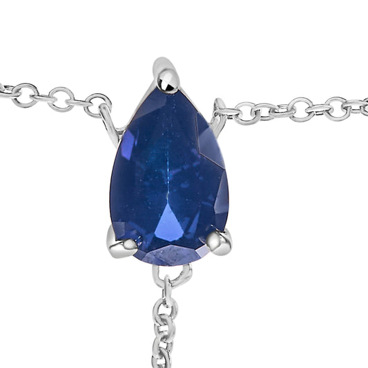 Sterling Silver Created Blue Sapphire and Diamond Accent Y Necklace Bids.com