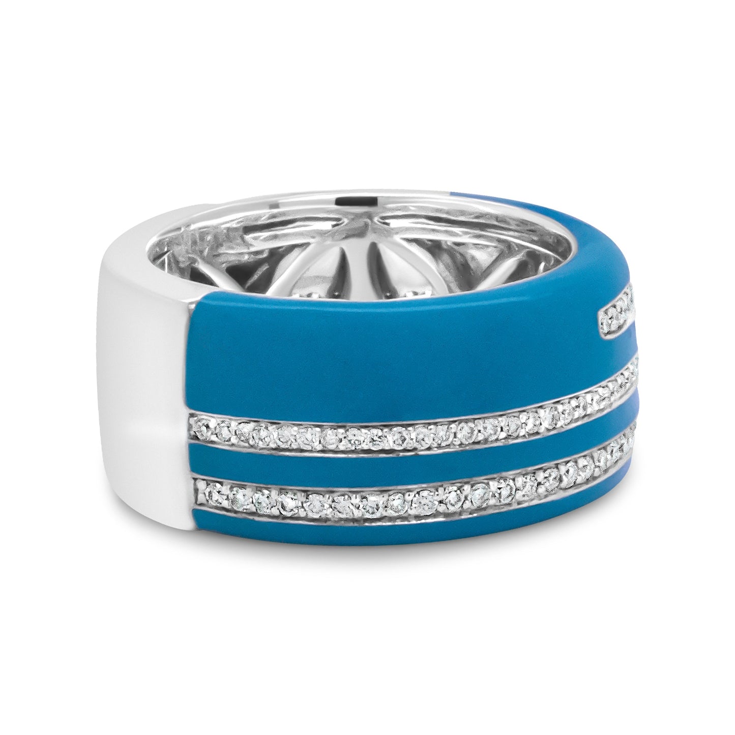 .925 Sterling Silver Turquoise Enamel 5/8 Cttw Round Diamond Wide Band Statement Ring (F-G Color, VS1-VS2 Clarity) - Size 7 Bids.com