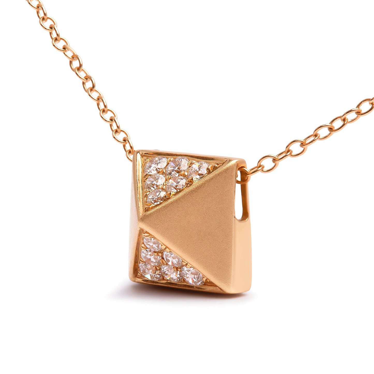 14K Yellow Gold 1/4 Cttw Diamond Matte Finished Pyramid Pendant Necklace (G-H Color, SI1-SI2 Clarity) - 18 Inches Bids.com