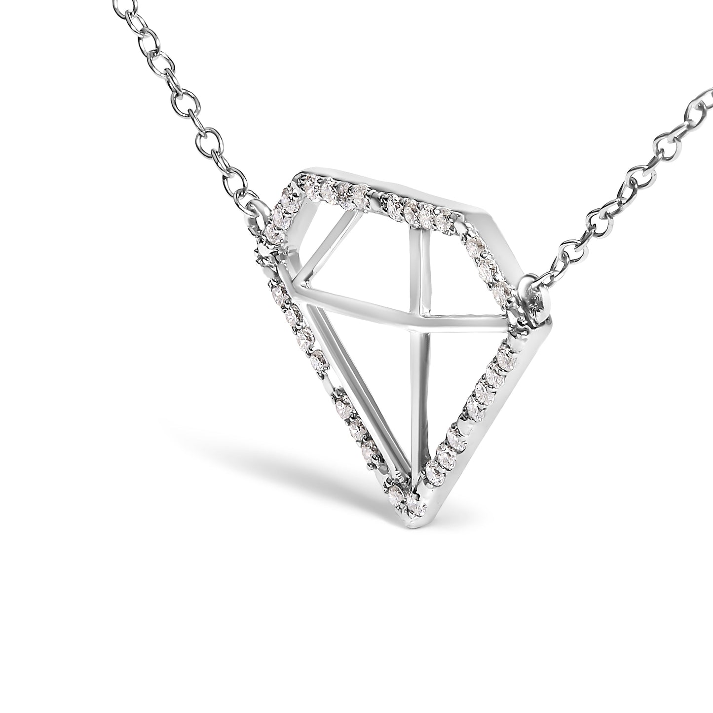 .925 Sterling Silver 1/7 Cttw Lab Grown Diamond Diamond Shaped Pendant Necklace - Size 18 Inches Bids.com