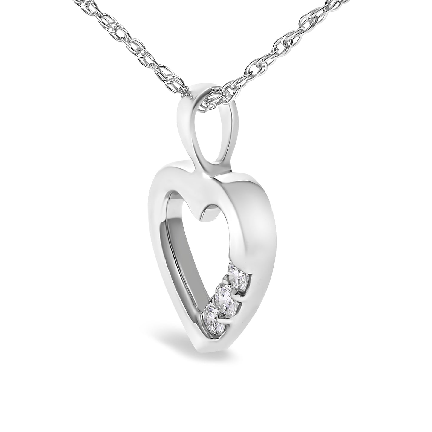 .925 Sterling Silver Lab Grown Diamond 1/4 Cttw Three Stone Heart Pendant Necklace - 18" Inches Bids.com