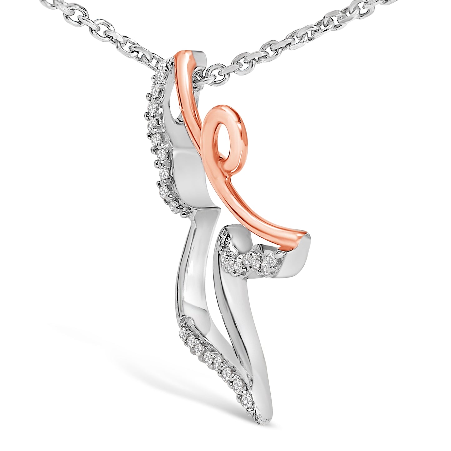 14K Rose Gold Plated Sterling Silver 1/10 Cttw Diamond Angel Pendant Necklace Bids.com