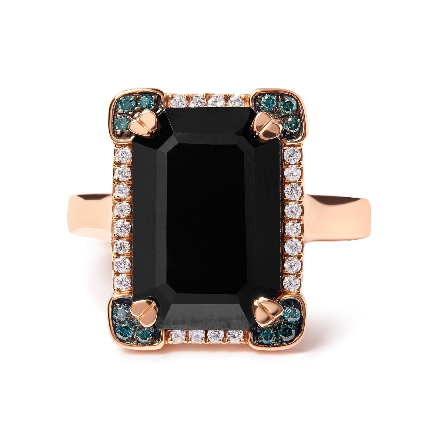 14K Rose Gold 15x10 MM Emerald-Cut Black Onyx and 1/5 Cttw Blue and White Diamond Halo Cocktail Ring (G-H Color, SI1-SI2 Clarity)- Size 7 Bids.com