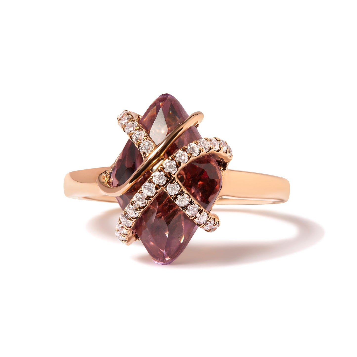 14K Rose Gold 1/5 Cttw Diamond Wrapped 15x15 MM Purple Amethyst Cocktail Ring (G-H Color, SI1-SI2 Clarity) Bids.com