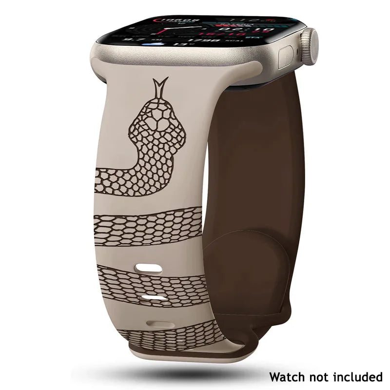 Engraved Snake Silicone Sport Band for Apple Watch - Soft Serpent Design Strap Wristwatchstraps.co