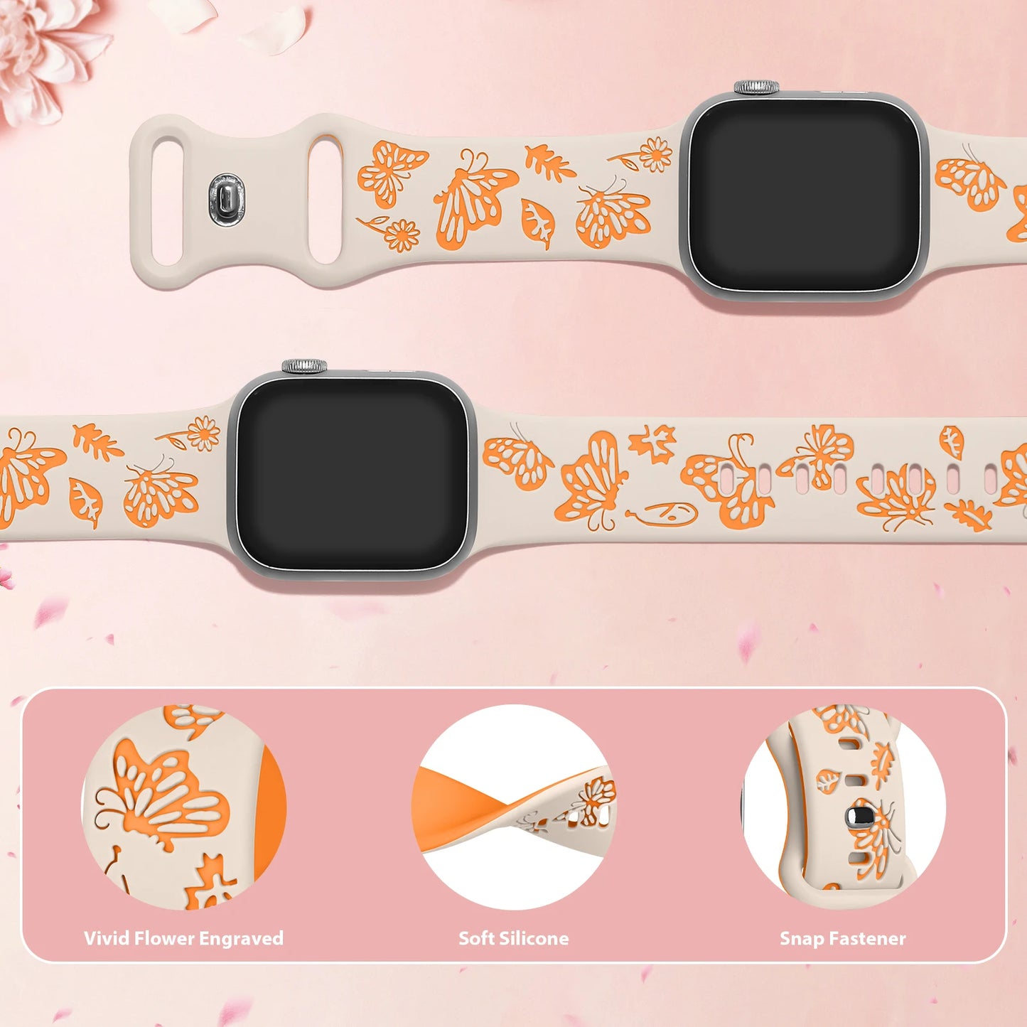 Butterfly Engraved Silicone Strap For Apple Watch - Wristwatchstraps.co