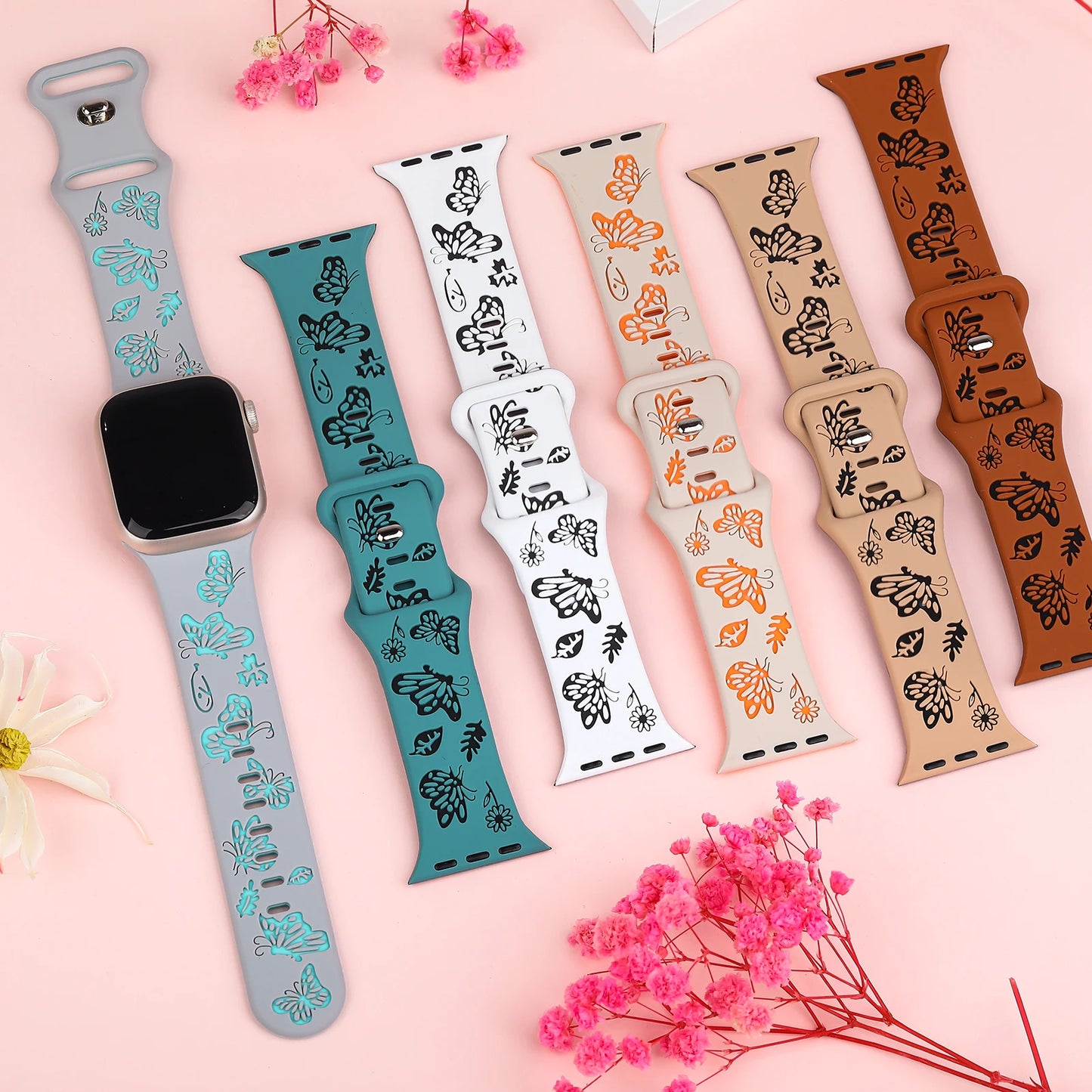 Butterfly Engraved Silicone Strap For Apple Watch - Wristwatchstraps.co