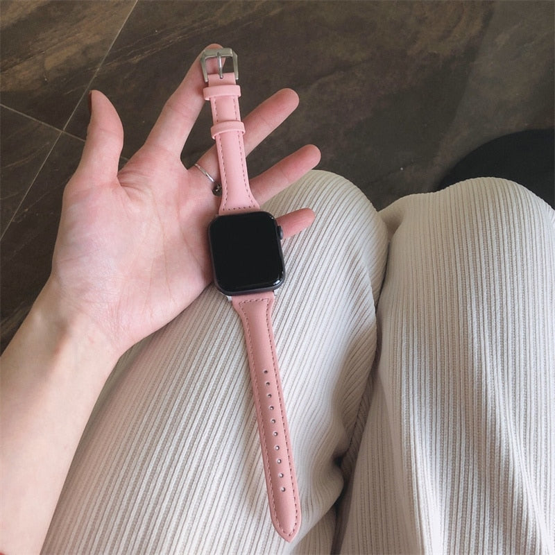 Women's Slim Leather Strap with Buckle for Apple Watch - Wristwatchstraps.co