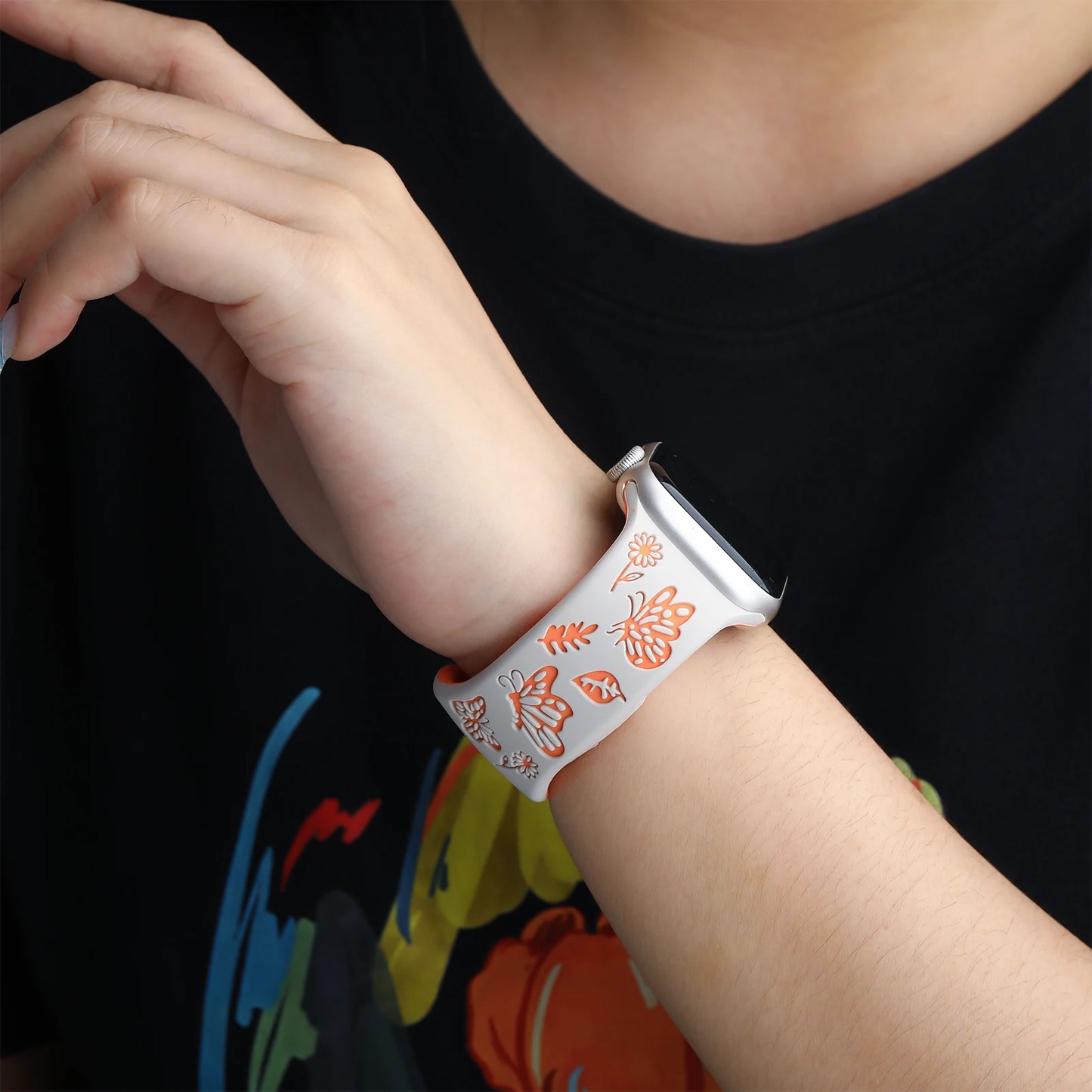 Butterfly Engraved Silicone Strap For Apple Watch - Wristwatchstraps.co