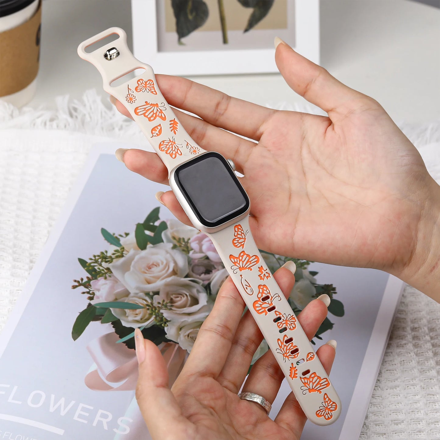 Butterfly Engraved Silicone Strap For Apple Watch - Wristwatchstraps.co