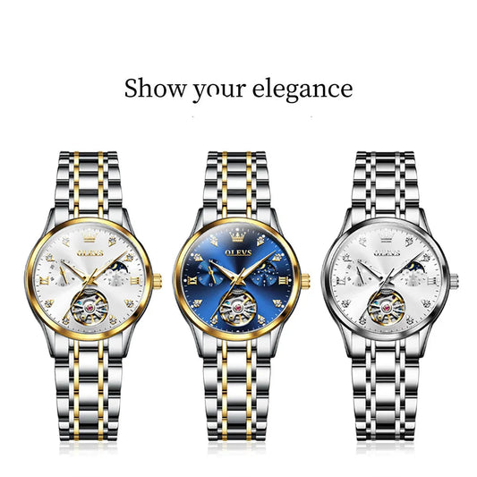 Women's Automatic Stainless Steel Watch Diamond Markers BandsCo Straps