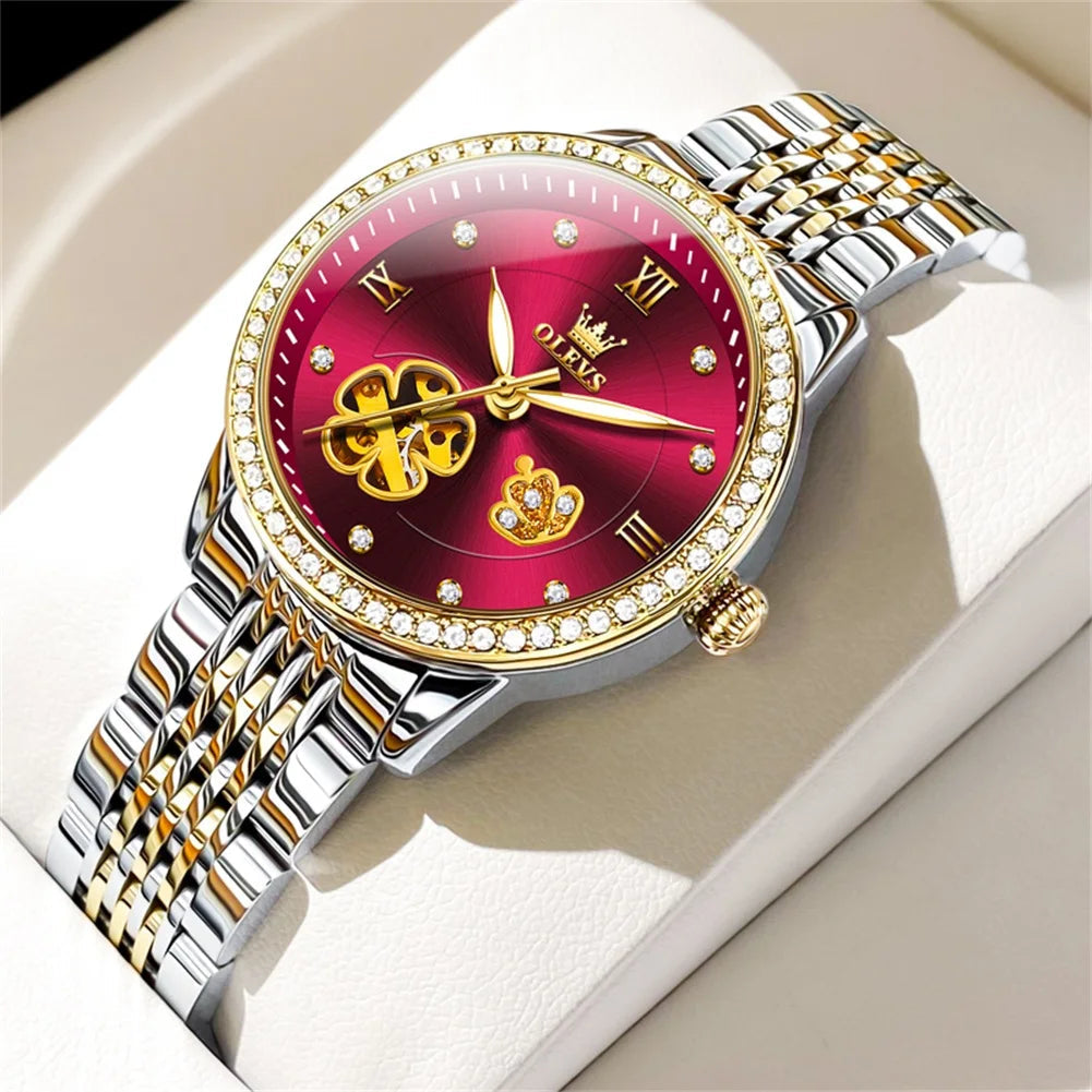Women's Automatic Flower Skeleton Watch Jubilee Bracelet BandsCo Straps
