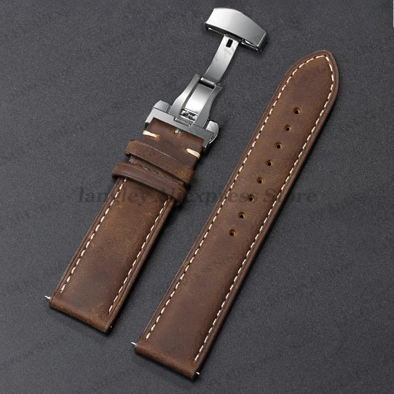 Amazfit Leather Watch Band Calfskin Strap with Butterfly Buckle Brown BandsCo Straps