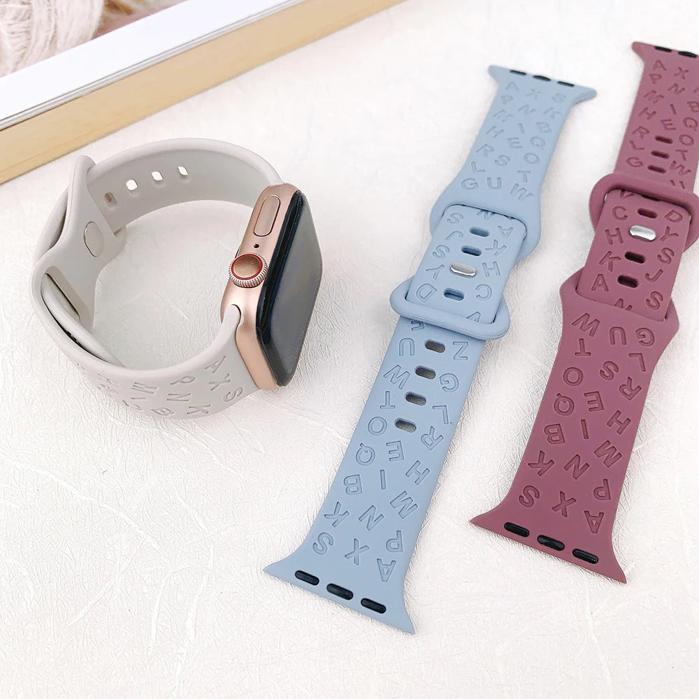 Alphabet Letters Engraved Strap For Apple Watch - Wristwatchstraps.co