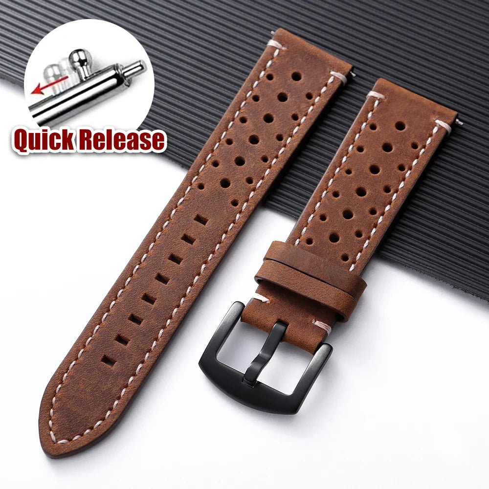 Polar Watch Band Quick Release Leather Strap Handmade Breathable Porous Cowhide BandsCo Straps