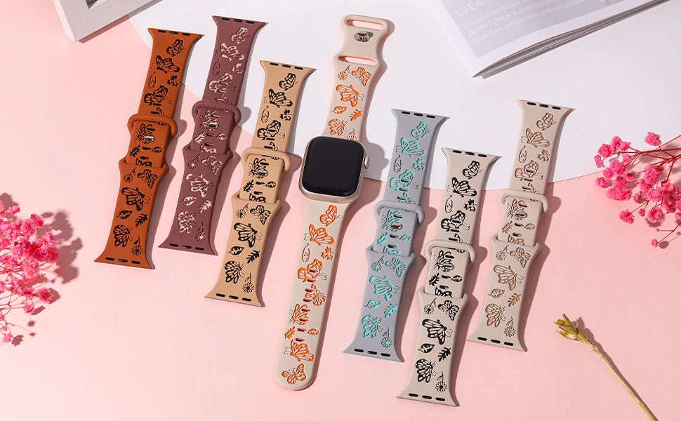 Butterfly Engraved Silicone Strap For Apple Watch - Wristwatchstraps.co