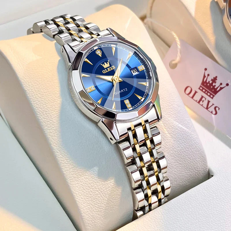 Women's Two Tone Stainless Steel Quartz Watch Luminous BandsCo Straps