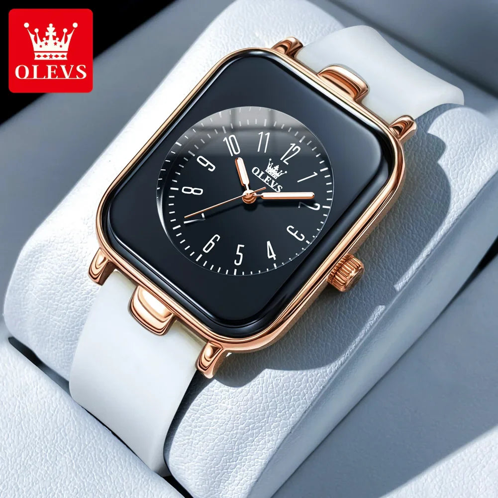 Women's Rectangular Gold Tone Quartz Watch Silicone Strap BandsCo Straps