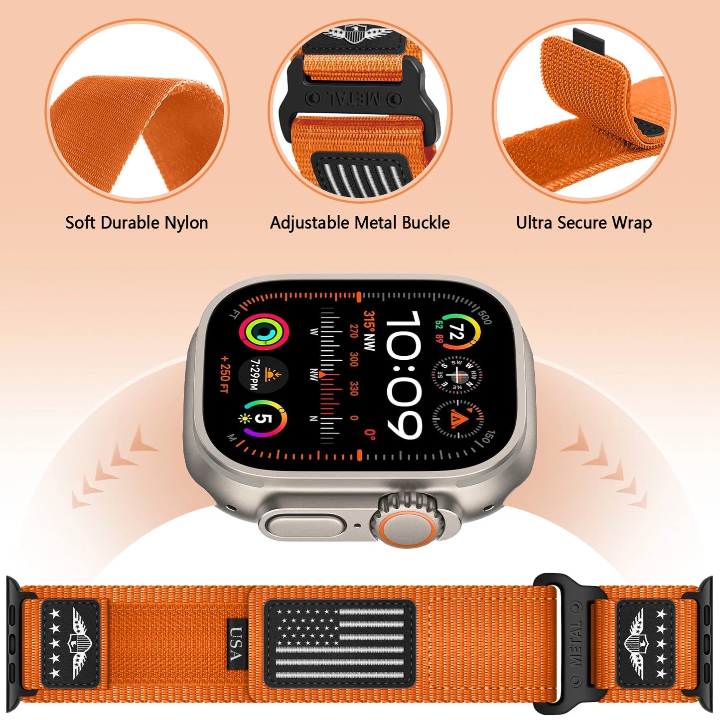 Police Military Fireman Velcro USA FLAG Strap for Apple Watch - Wristwatchstraps.co