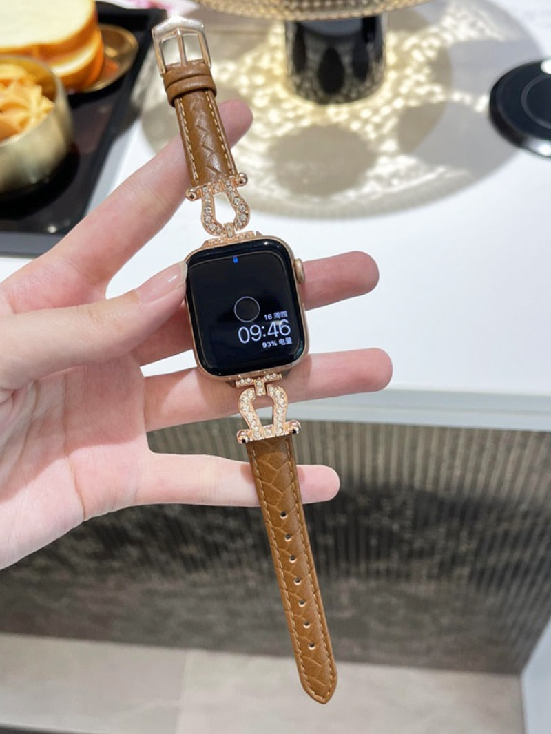 Horseshoe Bling Leather Design for Apple Watch - Wristwatchstraps.co