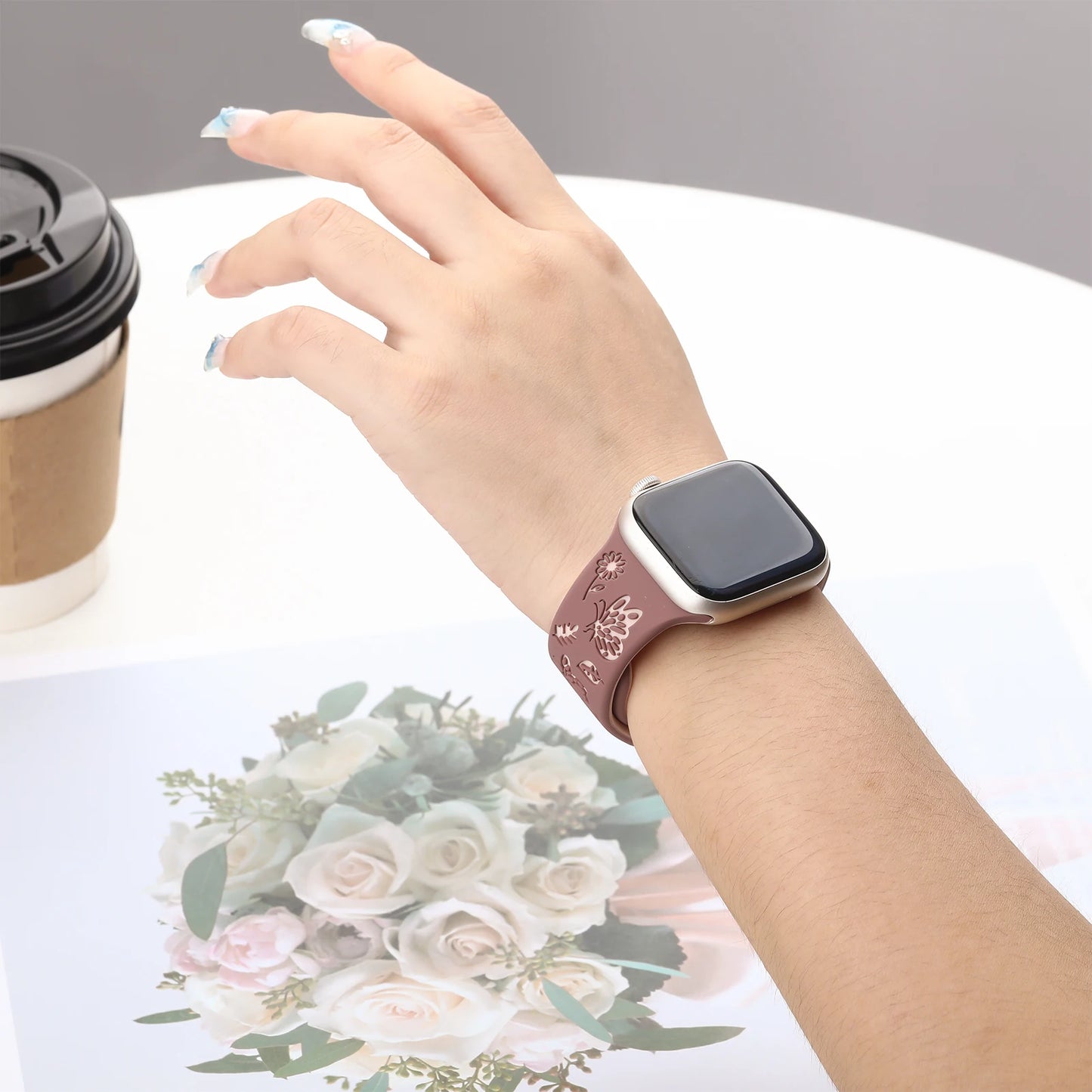 Butterfly Engraved Silicone Strap For Apple Watch - Wristwatchstraps.co