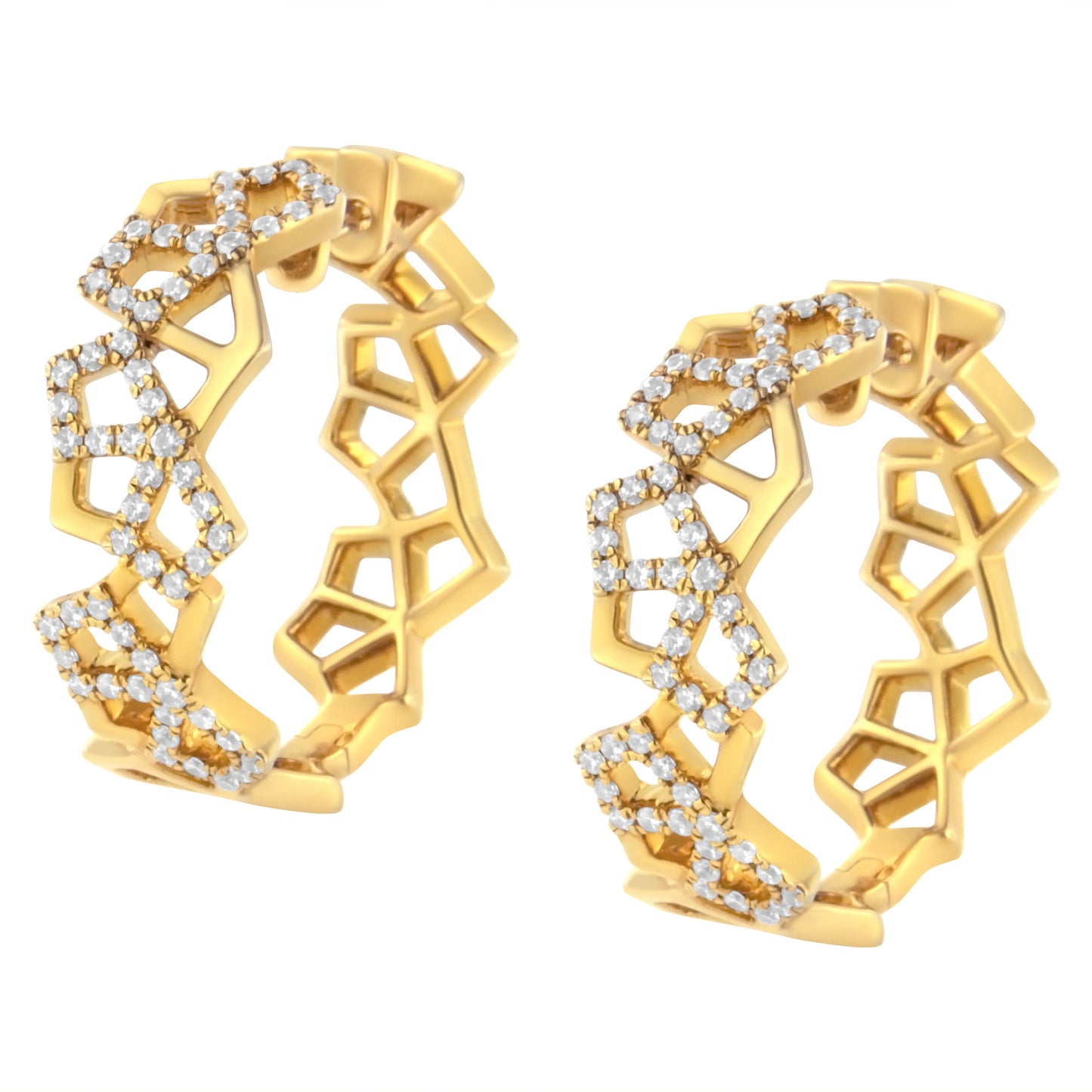 14K Yellow Gold 3/4 Cttw Diamond Honeycomb Hoop Earrings (G-H Color, SI1-SI2 Clarity) - 24MM Bids.com