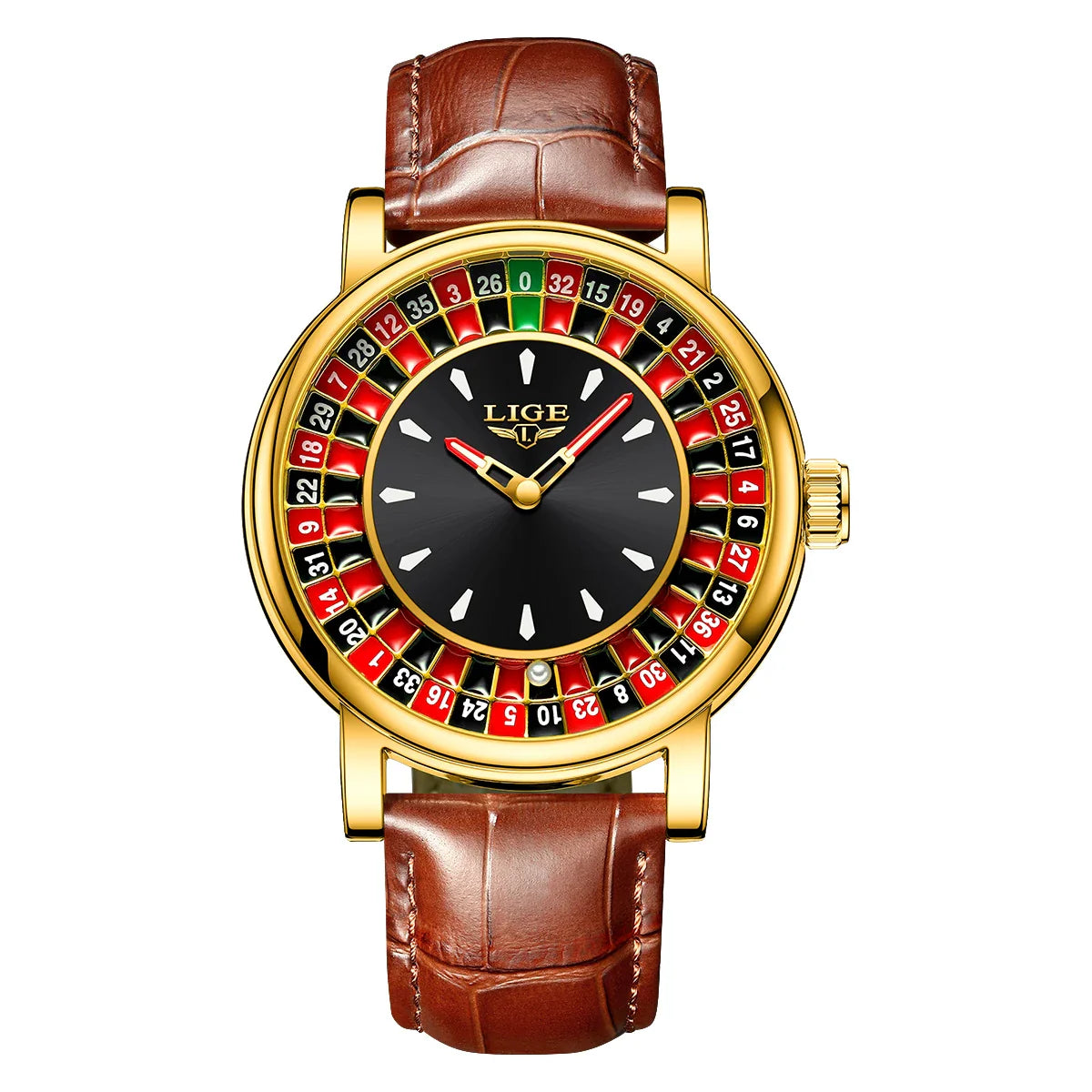 Women's Roulette Dial Brown Leather Watch Waterproof BandsCo Straps