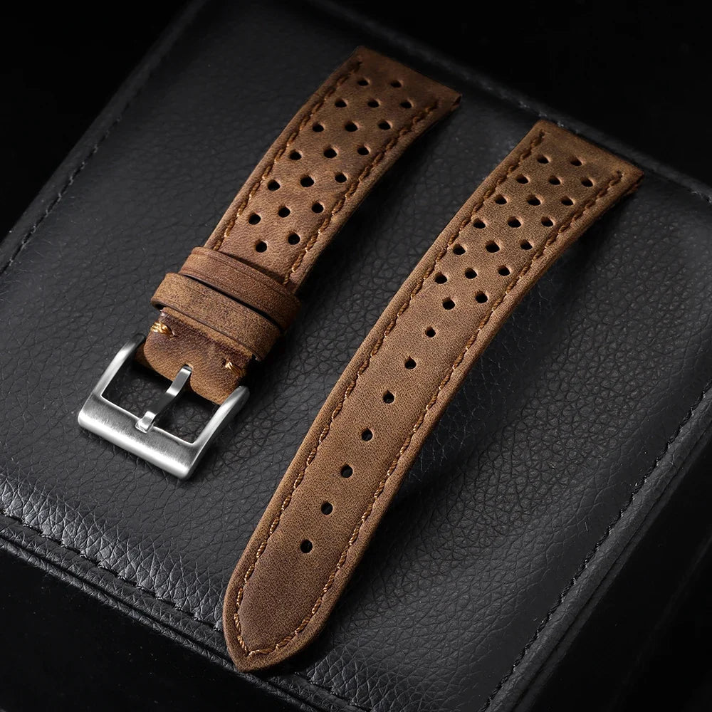 OnePlus Watch Vintage Calfskin Leather Band, Perforated Rally Style BandsCo Straps