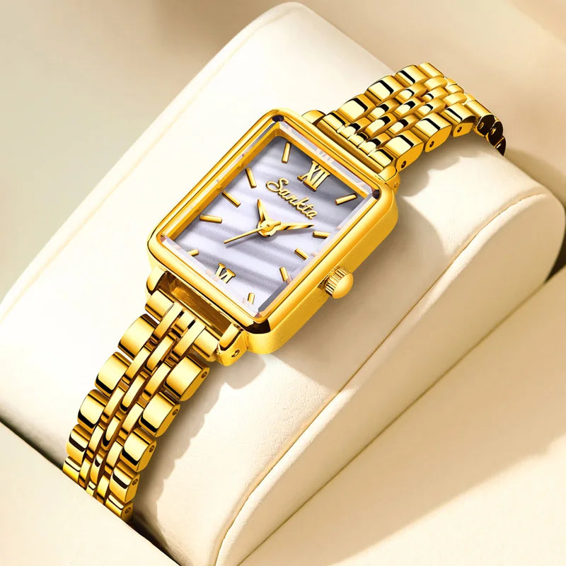 Women's Rose Gold Rectangular Stainless Steel Watch BandsCo Straps