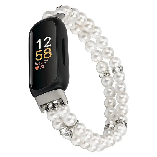 Fitbit Inspire 3 Elastic Pearl Band – Stylish Beaded Stretch Strap BandsCo Straps
